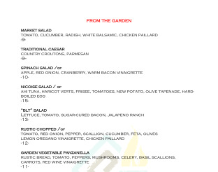 View Park Avenue Grill Lunch Menu